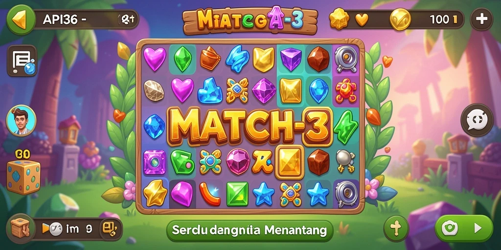 Tangkapan layar gameplay API36 menunjukkan aksi menyusun buah warna-warni yang menyenangkan.