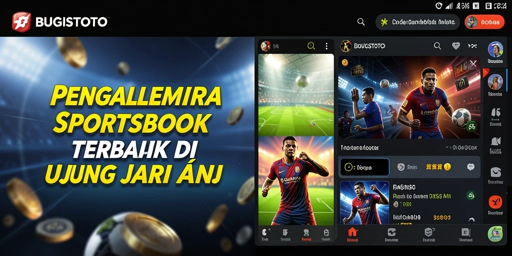 Screenshot utama menunjukkan antarmuka taruhan Sportsbook yang menarik.