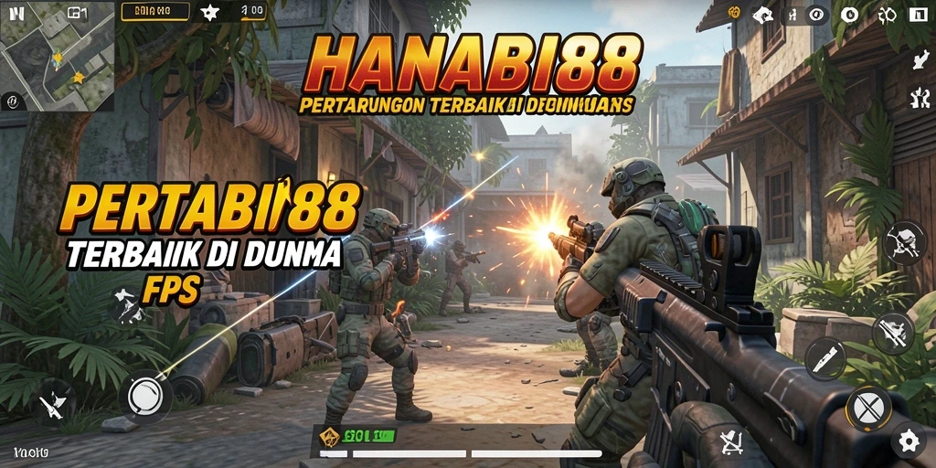 Tampilan gameplay menegangkan dalam pertempuran FPS HANABI88.