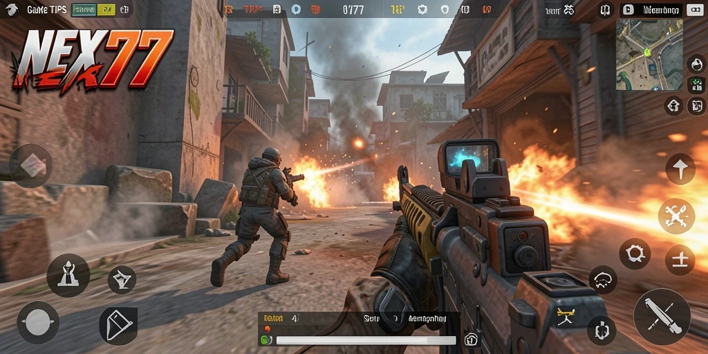 Screenshot gameplay NEX777 menampilkan aksi seru dalam pertempuran TPS.