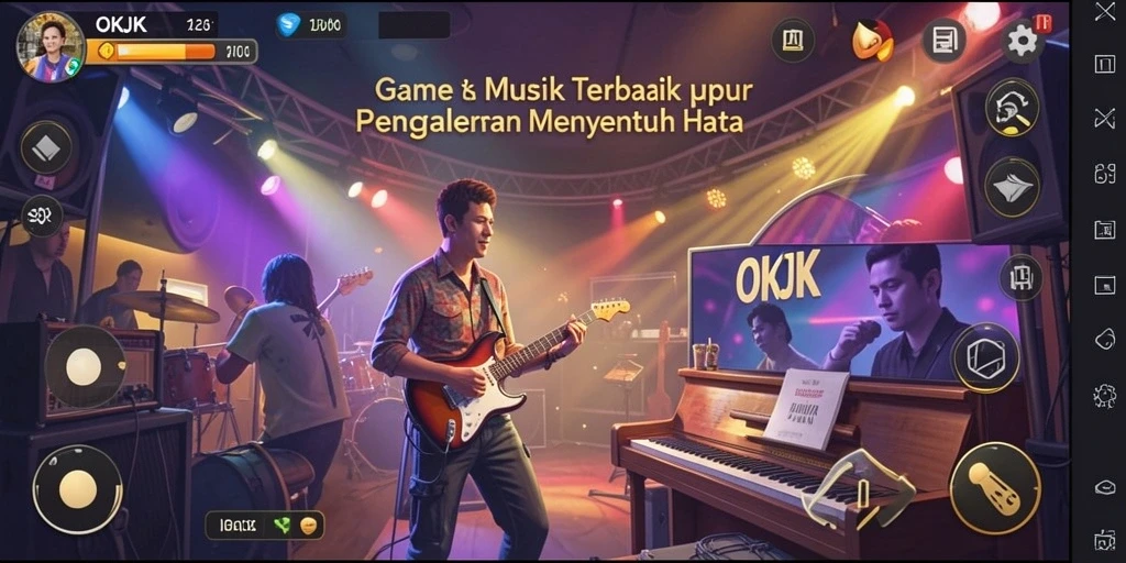 Tangkapan layar gameplay OKJK yang menunjukkan interaksi musik yang seru.