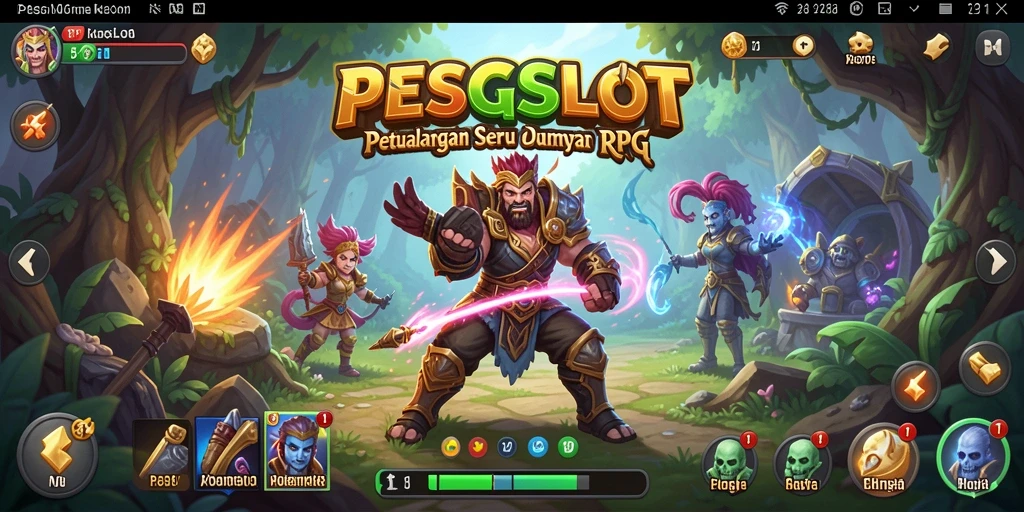 Tampilan gameplay PESGSLOT yang memukau dengan pertarungan RPG yang mendebarkan.
