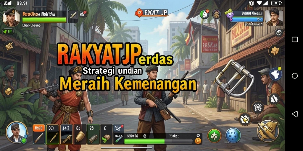 Screenshot utama gameplay RAKYATJP yang menunjukkan strategi pertempuran.