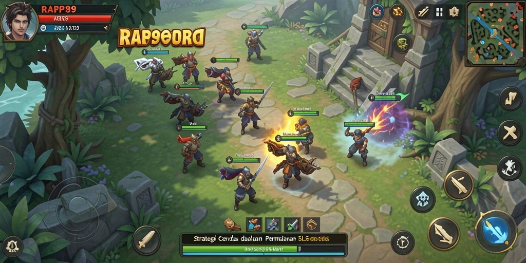 Screenshot gameplay menunjukkan aksi pertempuran strategis yang mendebarkan.