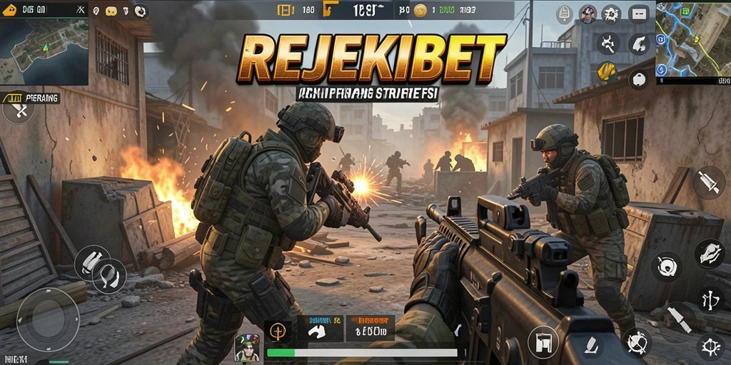 Screenshot gameplay REJEKIBET yang penuh aksi FPS.