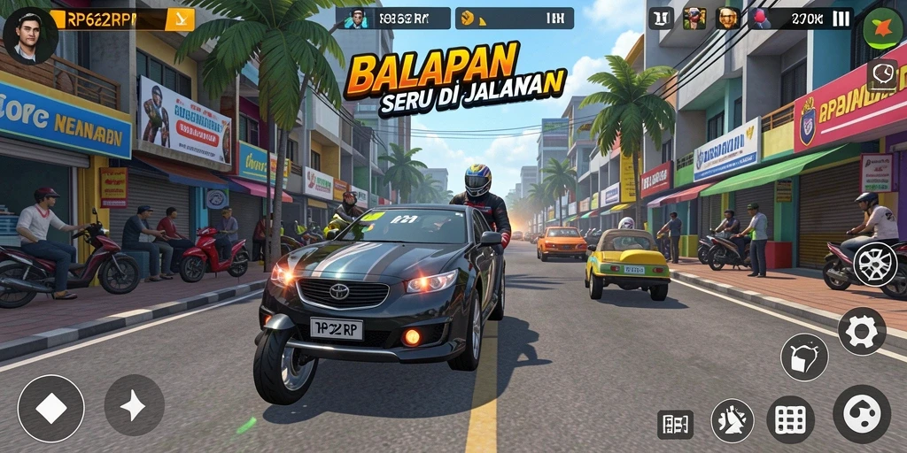 Screenshot gameplay RP62RP menampilkan aksi balapan yang mendebarkan.