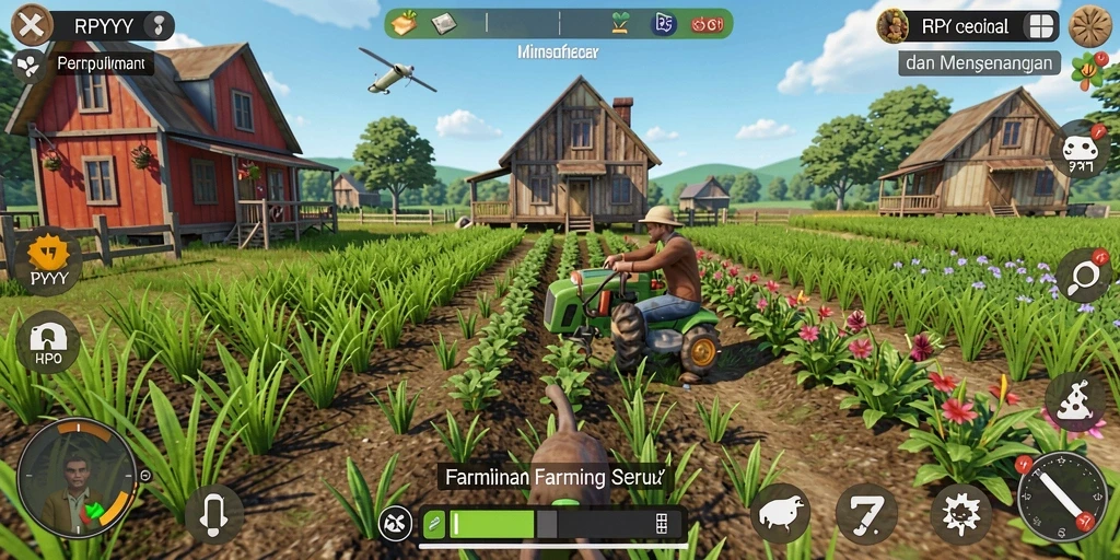 Screenshot gameplay menunjukkan keseruan bertani di RPYYY.