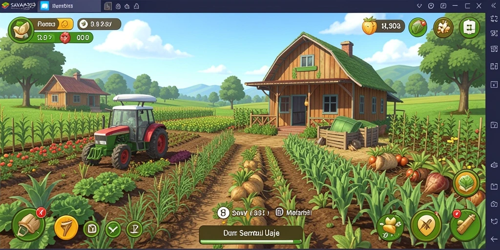 Tampilan gameplay menarik dalam SAVAYA303 dengan ladang dan hewan ternak.