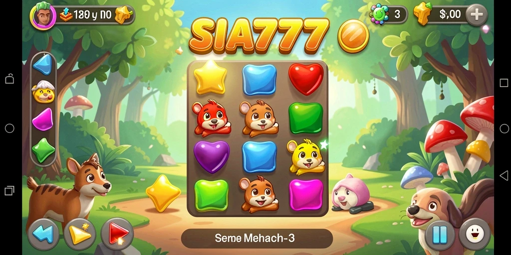 Screenshot menunjukkan gameplay seru SIA777 dengan kombinasi item Match-3.