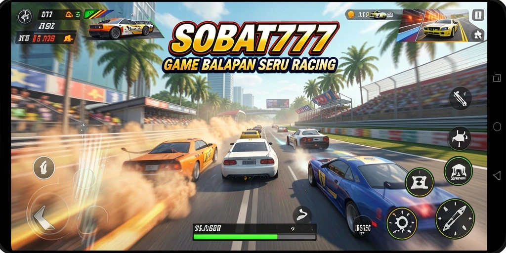 Screenshot gameplay SOBAT777 menampilkan aksi balap yang mendebarkan.