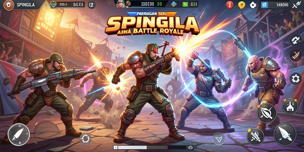 Tampilan gameplay SPINGILA yang mendebarkan dalam aksi Battle Royale.