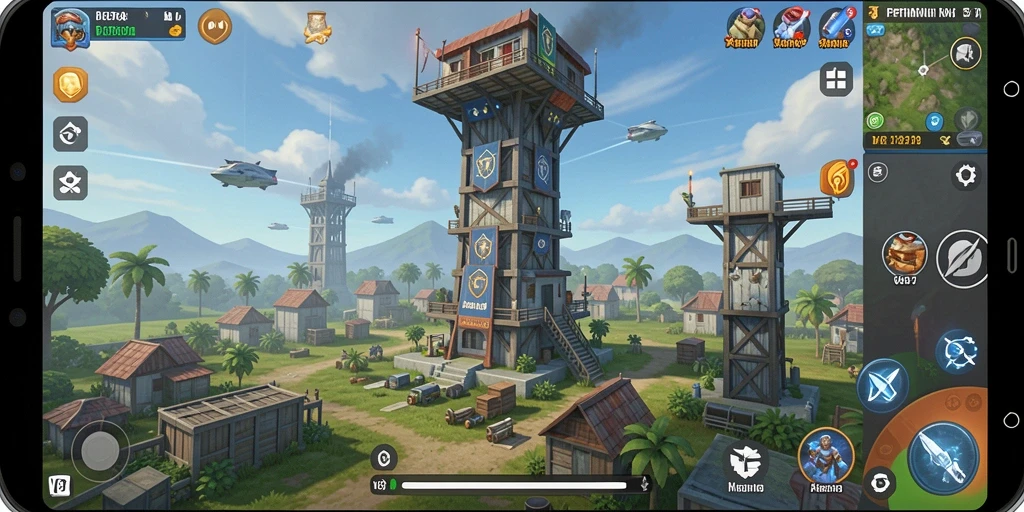 Tampilan gameplay V87 dengan menara pertahanan yang strategis.