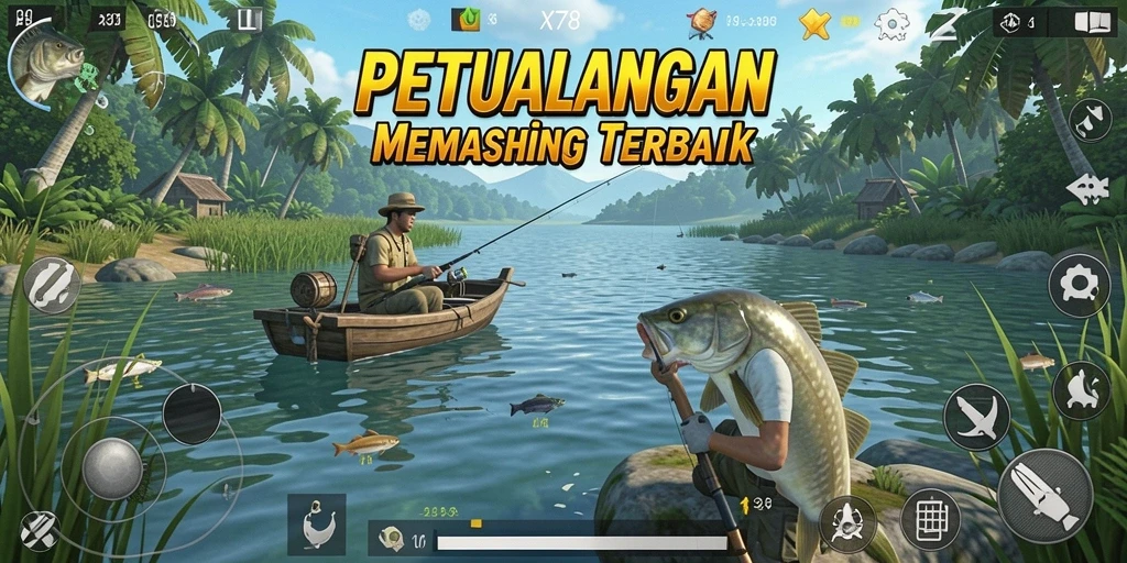 Screenshot gameplay X78 menampilkan aksi memancing yang mendebarkan.
